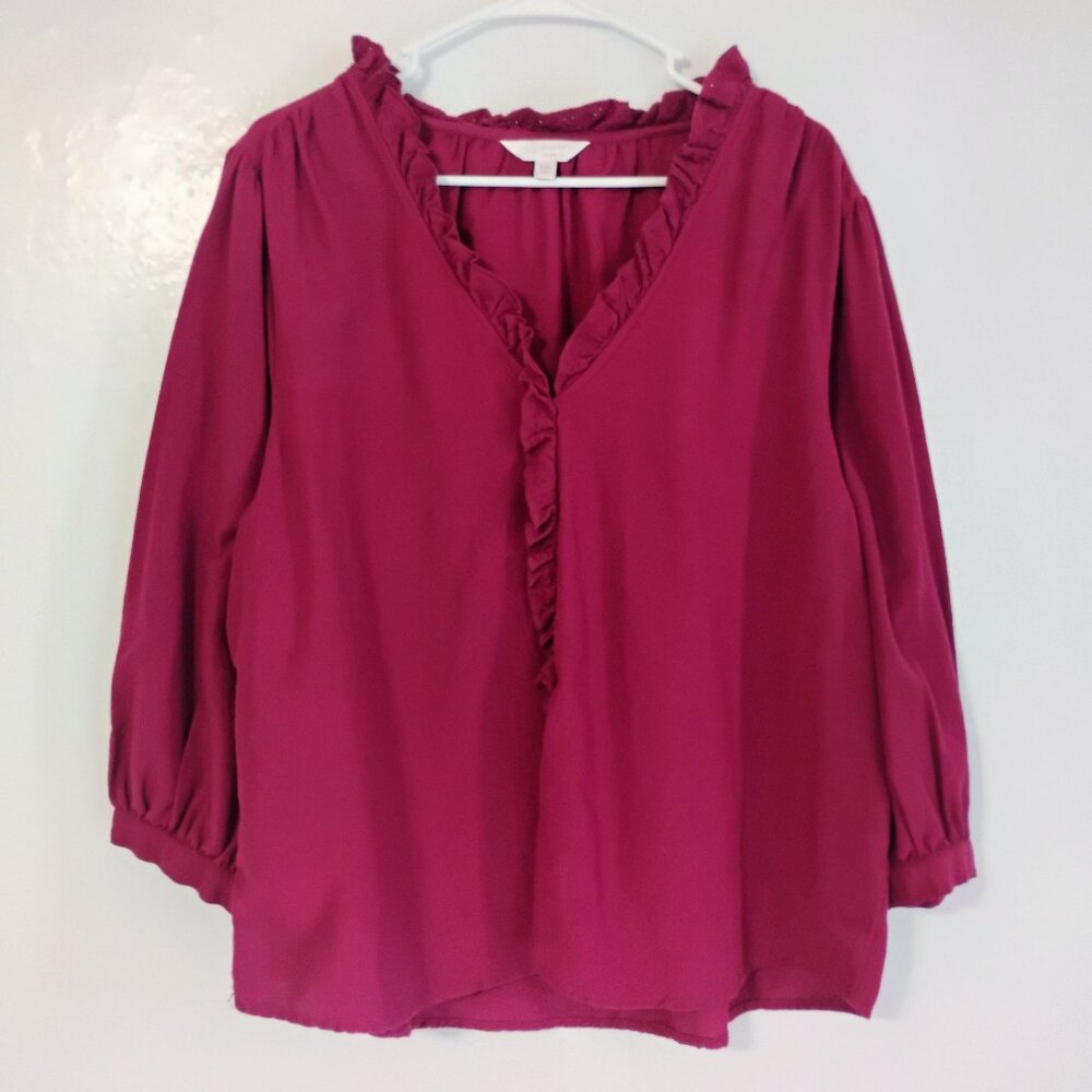 LC Lauren Conrad XXL Pink Ruffle V Neck Blouse